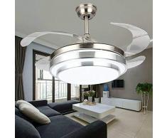 Generic 42-Zoll-Deckenventilator Leuchte mit Fernbedienung, Einziehbare Lüfterflügel Einklappbare Faltflügel, 3 Licht Farben, Moderne Deckenlampe