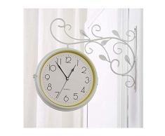 HJW Praktische Wandpendeluhr Wanduhr Doppelseitige Batteriebetriebene Rustic Hallen-Europa auf Bracket Schmiedeeisen Wandseite Home Decor Wanduhr,D