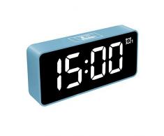 HOMVILLA Digitaler Wecker, 4,6 LED-Display-Uhren mit Sprachsteuerung Funktion, USB Ladeanschluss, Snooze, 25 Weckerlieder, Speicher Batterie, 3 Helligkeit und Lautstärke Regelbar, 12/24 HR (Blau)