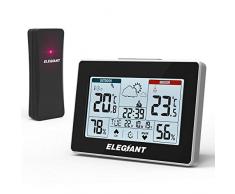 ELEGIANT Wetterstation mit Funk Außensensor, Digital Thermometer Hygrometer für Innen und Außen mit Temperatur, Feuchtigkeit, Wettervorhersage, Uhrzeitanzeige, 3 Senderkanäle, Touchscreen, Schwarz