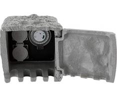 Außen Strom Verteiler Zeitschalter-Uhr Timer 2 Steckdosen Zeitschalt Uhr IP44 Steinoptik 5m Kabel grau Globo 37001-2Z