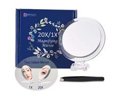 20-facher Vergrößerungs-Spiegel, zweiseitig, Schminkspiegel, 20x/1x Vergrößerung, für Hand/mit Ständer, zum Schminken, Entfernen von Mitessern/Schönheitsfehlern. (Silber)