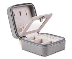 LIFIS Schmuckkästen Reise Klein Mini Schmuckaufbewahrung mit einem Spiegel für Reisen Schmuckkasten Tragbare Leder Schmuckorganizer für Ringe Ohrringe Halskette Accessoires Geschenke Schwarz Grau