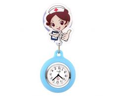 JSDDE Uhren Krankenschwesteruhr Pulsuhr Silikon Hülle FOB Uhr Pflegeruhr Cartoon Schwester Schwesternuhr Brosche Taschenuhr Kitteluhr Analoge Quarzuhr (Blau)