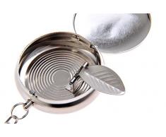 Quantum Abacus Mini-Aschenbecher/Taschenaschenbecher/Reiseaschenbecher - Zinklegierung, eingeprägtes Muster, kleinem Karabiner, Schlüsselring und Zigarettenablage, silberfarben, 757-01 (DE)