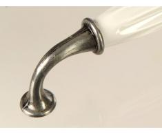 Meta Porzellangriff Möbelgriff Porzellan weiß Altsilberoptik BA 128 mm