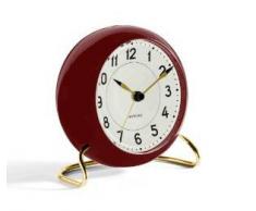 Arne Jacobsen Station Tischuhr, Aluminium, Burgund, 11cm