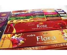 Premium Räucherstäbchen Set XXL, 10 Packungen aus Indien, Incense Sticks, Luxflair Großpackung mit unterschiedlichen Sorten, für extra langes Räuchervergnügen, zur Meditation und Entspannung. Probierset einhaltet Flora Bathi,