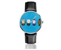 Unisex Business Casual rote Zwergfiguren Eier Uhren Quarz Leder Armbanduhr mit schwarzem Lederband für Männer Frauen Junge Kollektion Geschenk