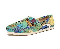 TIZORAX Slipper Schuhe für Damen Vintage Uhr Boot Bequem Casual Canvas Flache Bootsschuhe, Mehrfarbig - mehrfarbig - Größe: 41 EU