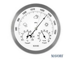 MAVORI® Wetterstation analog für innen und außen mit Edelstahl Rahmen im modernen Design - bestehend aus Barometer, Hygrometer und Thermometer