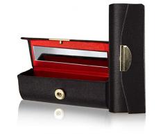 Lippenstiftbox mit Spiegel: Lippenstift Organizer Schwarz mit Make Up Spiegel – Makeup und Schmuck Aufbewahrungsbox aus Samt mit Taschenspiegel, Lippenstiftetui mit Spiegel - Länge 8,7cm von Fantasia