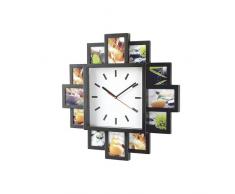 Tawo Foto Wanduhr Foto Galerieuhr für 12 Bilder mit Uhr mit schwarzen Bilderrahmen