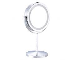 COSTWAY Schminkspiegel Kosmetikspiegel φ17,5cm, 5 Fach Vergrößerungsspiegel, Standspiegel mit LED Beleuchtung, Make Up Spiegel 360°Schwenkbar
