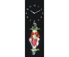 Wanduhr aus Glas für die Küche, Cucina Italiana Pomodori, Tomaten, Peperoni, Kräuter, Salz, schwarz, 20x60 cm von Eurographics