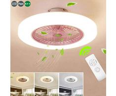 Moderne Deckenventilator Mit Beleuchtung 36W LED Dimmbare Deckenleuchte Fan Deckenlampe Fan Licht Schlafzimmer Wohnzimmerlampe Ventilator Deckenbeleuchtung Mit Fernbedienung Lüfter Kronleuchter,Rosa