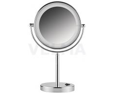 VELMA - WIRELESS SWITCH STAND - LED118RC 5x - Wunderschöner doppelt (zweiseitig) beleuchteter LED Stand-Kosmetikspiegel mit wiederaufladbaren AKKU - 5-Fach Vergrößerung + Normalgröße - Hochglanz verchromtes Messing