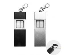 Jurxy 2 Stück Mini Aschenbecher Tragbarer Reise Aschenbecher Rauchen Aschenbecher mit Deckel Schlüssel Zigaretten Taschenascher Rechteckig mit Karabiner - Schwarz und Silber