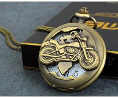 Lancardo Herren Vintage Motorrad Taschenuhr, Bronze Analog Quarz Hohe Openwork Uhr mit Halskette Kette Umhängeuhr Geschenk