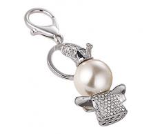 Cosanter Perle Schlüssel Anhänger Taschen Uhr Schlüsselanhänger silber Uhr Geschenk Schlüsselbund Deko Anhänger Schlüsselanhänger