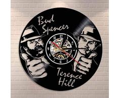 FXPCYGZ Wanduhr aus Vinyl Schallplattenuhr Upcycling 3D LED(Bud Spencer Terence Hill) Design-Uhr Wand-Deko Vintage Familien Zimmer Dekoration Kunst Geschenk, Durchmesser 30 cm