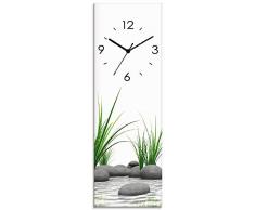Artland Wanduhr ohne Tickgeräusche Glasuhr mit Motiv Design Quarz lautlos Größe: 20x60 cm 3 D Steine T6CD Stein Weiß
