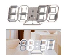 2019!Digitaler Wecker der LED 3D - Moderne digitale 3D weiße LED Wanduhr Wecker Snooze 12/24 Stundenanzeige USB LED Wanduhr 3D Digitale wanduhr, Tischuhr digital AMhomely® (Weiß)