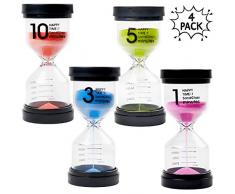 THE TWIDDLERS 4 Pack Sanduhr Zähneputzen Kinder | Sanduhren-Set Time Tracker Kinder | Sand-Clock Eieruhr Kurzzeituhr | Verschiedenen Zeiteinstellungen 1min / 3min / 5min / 10min für Indoor-Aktivitäten