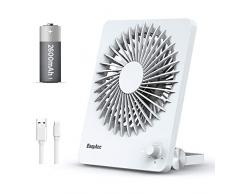 EasyAcc Batterie Mini-Ventilator Tischventilator Tragbarer Elektrischer USB Ventilator 2600mAh Akku-Lüfter mit 160 Grad Drehbare Basis für Zuhause Büro Bibliothek Autos Campen (Weiß)