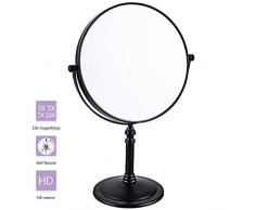 ZHMIRROR Schminkspiegel 10 Fach Vergrößerung, Kosmetikspiegel Wandmontage, 8 Zoll Freistehender Runder Make-up Spiegel, um 360° Schwenkbarer, 4 Hohe Vergrößerungsgrade Wählbar,Black-1:1und1:10