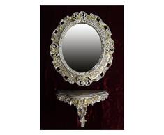 SET Gold Weiß Wandspiegel + Konsole M OVAL Wandkonsole Barock Antik 44x38 Flur Eingangsmöbel Möbel Konsole Ablage Spiegel Wandregal