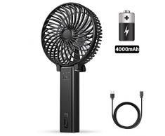 EasyAcc USB Ventilator,4000mAh Leise Mini Handventilator/Tragbarer Lüfter Elektrischer Aufladbarem Batterie Faltbar Kompatibel mit Laptop Multi Port Steckdose für Reisen und Zuhause Outdoor(Schwarz)
