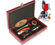 YOBANSA Holzkiste Weinzubehör Geschenkset, Weinöffner, Weinverschluss, Weinausgießer, Weinring