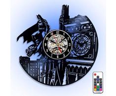YLCJ Vinyl Record Design 7 Farben Wanduhren Wechselnde Illusion Nachtlicht LED Wandlampe mit Fernbedienung Freundin oder Freund (Batman).