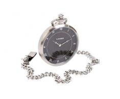 LAiMER Holzuhr - Taschenuhr Sandelholz aus Massivholz & feinem Edelstahl - analoge Quarzuhr mit Edelstahlkette - Ø 50mm - Zero Waste Verpackung aus Naturholz