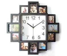 ZuiQianYan Moderner Design Wanduhr mit Fotorahmen, Wanduhr Bilderrahmen für zwölf Fotos, Fotouhr, Fotogalerie Uhr Zum Selbstgestalten, Bilderuhr Foto Collage, Schwarz