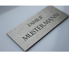 Premium Edelstahl Türschild mit Gravur | Namensschilder Briefkastenschild selbstklebend oder mit Bohrloch viele Größen ab 8x3,5 cm eckig mehr als 80 Motive Klingelschild - Türschilder für die Haustür mit Namen gestalten Willkommen Familie