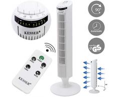 KESSER® Turmventilator | mit Fernbedienung | 90° Oszillationswinkel | 3 Stufen | 90 cm |+ Timerfunktion | Turbo-Funktion | Säulenventilator Standventilator Luftkühler Ventilator Towerventilator Weiß