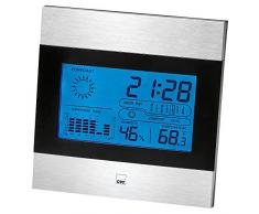 CTC WSU 7023 multifunktionale Wetterstation mit Uhr und LCD-Display (beleuchtet), Stand und Wandmontage möglich schwarz/Aluminium