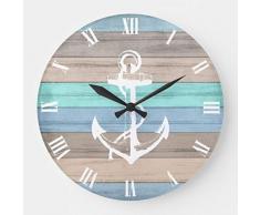 AmyyEden rustikale Strand-Holz-Wanduhren mit nautischen Streifen, Anker groß, dekorativ für Wohnzimmer, Küche, Schlafzimmer, Badezimmer, Zuhause, Büro, 30,5 cm