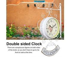 Bahnhofuhr, Doppelseitige Bahnhofsuhr Im Retro-Design, Wanduhr Bahnhofsuhr, Römische Zahlen, Doppelseitige Uhr, Schmiedeeisernes Design, Europäische Wanduhr Weiß Bedruckte Gartenuhr Aus Schmiedeeisen