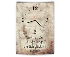 LAUTLOSE Designer Wanduhr mit Spruch Nimm dir Zeit für die Dinge die dich glücklich machen Vintage beige Deko Schild Bild 41 x 28cm