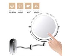ZEPHBRA Kosmetikspiegel LED Beleuchtet mit 1x/5x Fache Vergrößerung Touchscreen Batterie Schminkspiegel Rasierspiegel 360°Schwenkbar Faltbar Wandmontage für Badezimmer