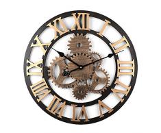TENGER Retro Uhr Große Wohnzimmer Wanduhr XXL Vintage Lautlos Uhr 3D Dekorative Zahnrad mit Römischen Ziffern für Wohnzimmer, Schlafzimmer, Kinderzimmer, Büro, Cafeteria und Restaurant,Ø 58cm