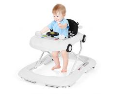 COSTWAY 2-in-1 Lauflernhilfe, Baby Walker höhenverstellbar, Gehfrei klappbar, Laufhilfe, Lauflernwagen, Laufstuhl mit Musik, Licht und Spiegel für 6-18 Monate (Weiß)