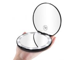 Gospire Tragbarer Taschenspiegel 5 Zoll Led Beleuchteter Schminkspiegel Tragbarer Kosmetikspiegel mit Batterie 1X / 7X Vergrößerung Doppelseitiger Klappbarer Reisespiegel für Reise Einkaufen Schwarz