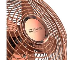 Brandson - Tischventilator im Kupfer Design - Ventilator 3 Geschwindigkeitsstufen - Zuschaltbare 80° Oszillation - Neigungswinkel ca. 40° - robustes Voll-Metallgehäuse