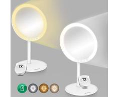 Morpilot Kosmetikspiegel mit Licht 7 Fach Vergrößsung und Akku Schminkspiegel mit 3 Beleuchtungseinstellungen Make Up Spiegel Via Touch-Screen und 120° Schwenkbar (Weiß)