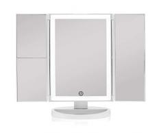 Beautyworks Kosmetikspiegel mit LED Licht und Touchscreen, Schminkspiegel Beleuchtet mit Blendfreier Bleuchtung Batterie und USB-Netzteil, 180° Einstellbare Aufsatz-Tischspiegel (White)