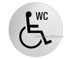 OFFORM Edelstahl Türschild Ø 75 mm Piktogramm "Rollstuhl WC" 8477